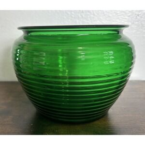 Vintage Emerald Green Glass Ribbed Planter Vase Beehive Stunning Gift